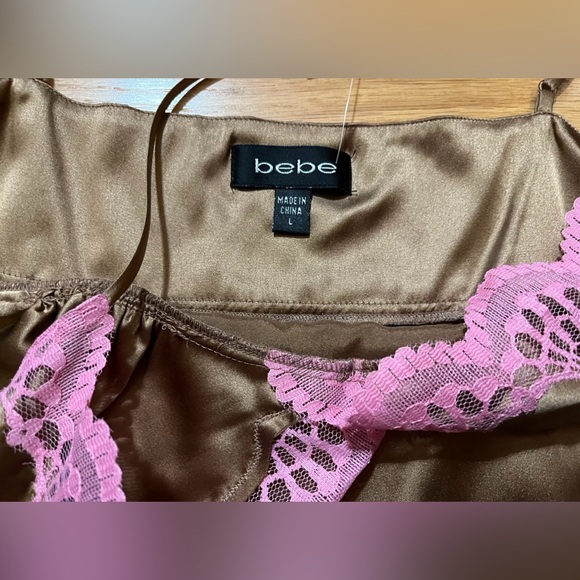 Bebe NWT Silk/Spandex Pink & Brown Chemise 🩷 - Picture 4 of 8